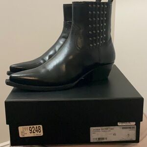 Saint Laurent Shiny Black Ankle Boots with Studs